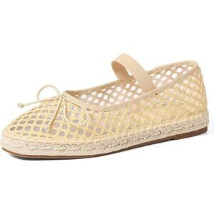 Mikarka Womens Size 8 Tan Mesh Espadrille Elastic Strap Bow Raffia Flats Shoes
